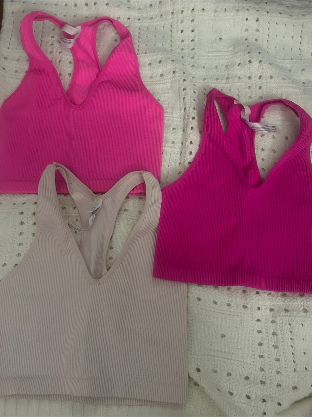 Ribbed V-Neck Crop Bralettes — Pink, Hot Pink, Light Mauve